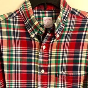BROOKS BROTHERS Mens Shirt Red Plaid Size Medium